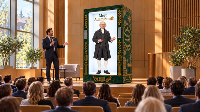 Moderator and holographic profile on stage